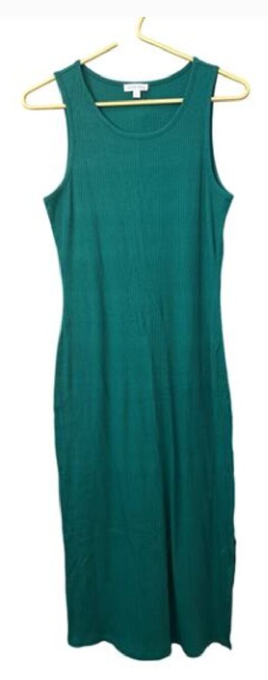 ✨ OLIVIA GREY NWOT Green Ribbed Maxi Tank Dress L Side Slit Stitch Fix 🌿 - Picture 3 of 6